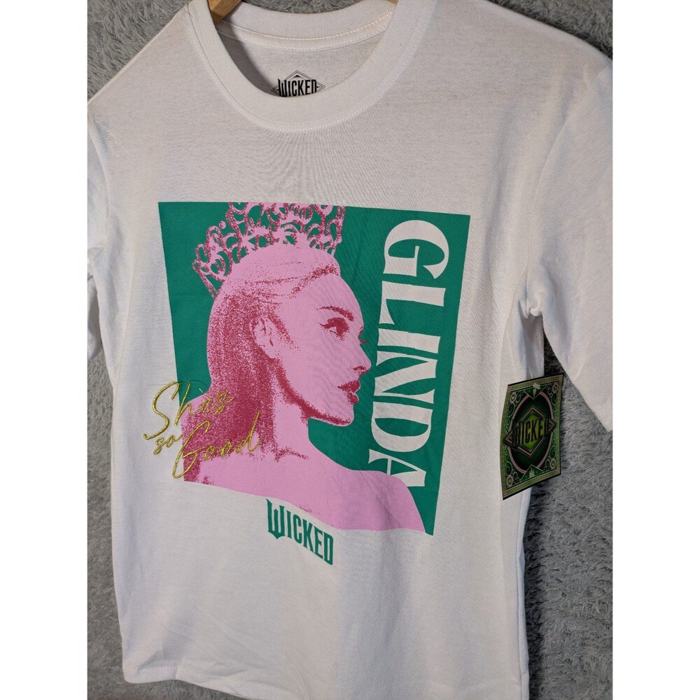 Wicked Glinda & Elphaba T-Shirt Size XXS NWT embroidered gold green pink Ariana